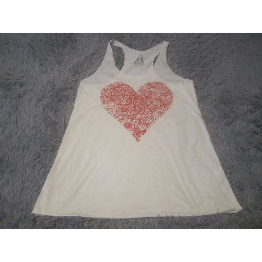 Bear Dance Tank Top Juniors Medium White Paisley Heart Graphic Racerback Shirt